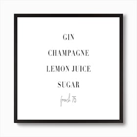 French 75 Cocktail Recipe Art Print