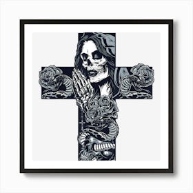 Last Minute Halloween Skeleton Cross Day Of The Dead Art Print