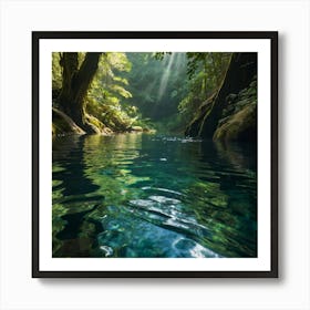 Default A Tranquil River Winding Through A Dense Forest Sunlig 3 Art Print