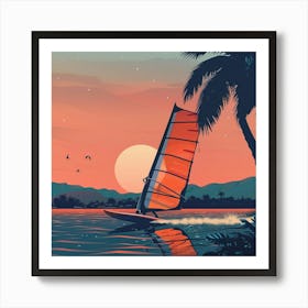 Sunset Sailboat Art Print