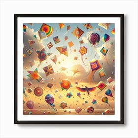 Photograph Of Different Colorful Kites Flying In The Sky 3 Art Print