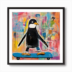 Penguin On Skateboard Art Print