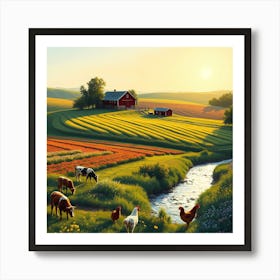 Farm At Sunset Art Print