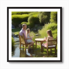 Family Sitting In A Garden Art Print