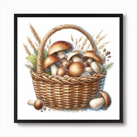 Mushrooms in a wicker basket 2 Art Print