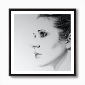 Carrie Fisher Princess Leia Minimal Pencil Portrait Drawing Black and White Art Print