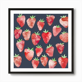 Watercolor Strawberry Fruit in the Dark Art Print