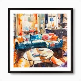 Living Room Watercolor Painting Art Print