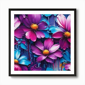 Blue And Purple Flowers 1 Art Print