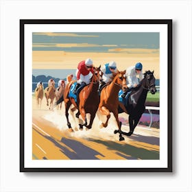 Horse Racing At Sunset Art Print