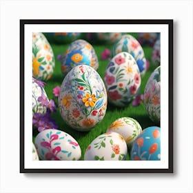 Daisy Patterned Easter Eggs Art Print