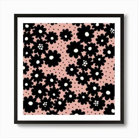 Black Daisies Pink Art Print