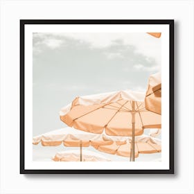 French Beach Umbrellas Square Art Print