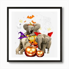 Three Elephants Costume Mummy Halloween Witch Scary Pumpkin Art Print