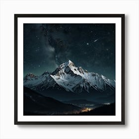 A Majestic Mountain Range With Snow Capped Peaks And A Clear, Starry Night Sky 2 Art Print