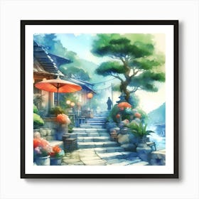 Watercolor Of A Village 1 Art Print