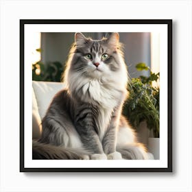 Grey Cat Sitting On A Couch Art Print