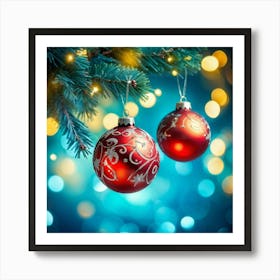 Christmas Tree Ball Background Holiday Merry Celebration Pine Ornament Glow Happy Design (14) Art Print