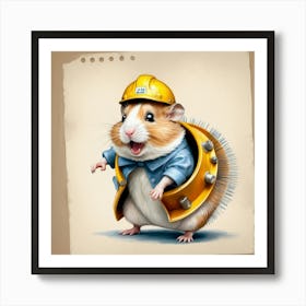 Hamster In Hard Hat 2 Art Print