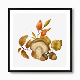 Fall illustration with mushroom Art Print