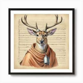 Deer On Music Sheet Art Print