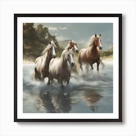 Horses In The Water Art Print