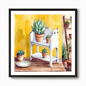 Watercolor Of Potted Plants Art Print