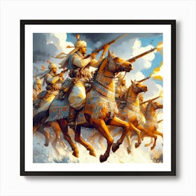 Moroccan Berber Warriors Peform Fantasia On Horses Color Drawing Art Print