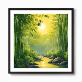 A Stream In A Bamboo Forest At Sun Rise Square Composition 372 Art Print