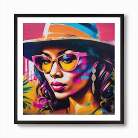 Colorful Woman In Hat Art Print