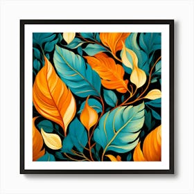 Orange And Blue Leaves Art Print