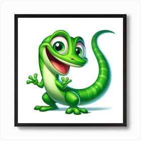 Green Lizard AI Cartoon Art Print