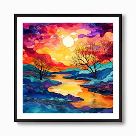 Sunset Over The River 3 Art Print