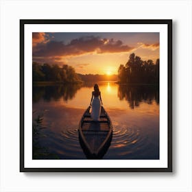 Woman In A Boat At Sunset Art Print