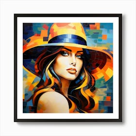 Abstract Puzzle Art Woman in a Hat 2 Art Print