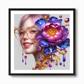 Portrait Of A Girl With Flowers 1 Art Print