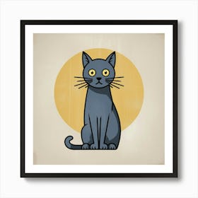 A Minimalist Vintage Style Illustration Of A Grey cat Art Print