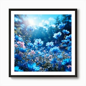 Blue Cosmos Flowers Art Print