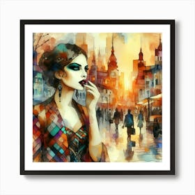 Watercolor Of A Woman In The City Art Print