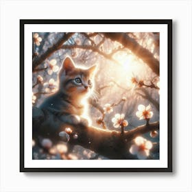 Kitten In Blossom Tree Art Print