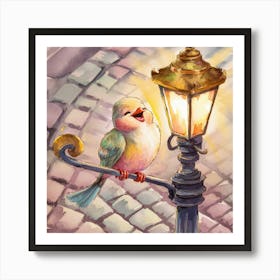 watercolor bird perched on a lamppost 3 Art Print