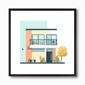 House With Balcony Flat Vector Illustration Art Print