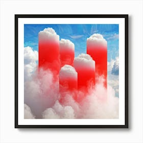 Abstract Painting Featuring Three Dimensional Shrouded Forms Resembling Red And White Clouds With Em Art Print