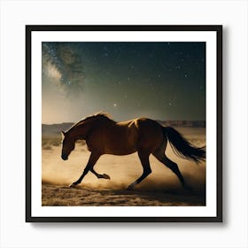 Horse Running In The Desert Art Print