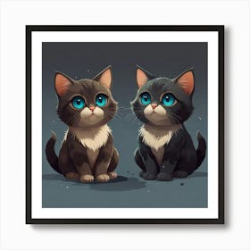 Isometric cute adorable big eyes spacecat male and a female kawaii cat, teasing mood, professional graphics, clipart for t-shirt print Art Print