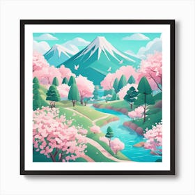 Japanese Landscape Low Poly (6) Art Print