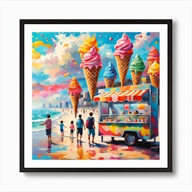 Ice Cream Cones Floating High From The Flavorful Beach Stand Art Print