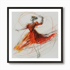 Dancer In Red Dress Art Print