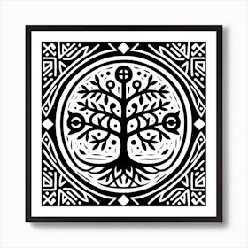 Linocut, tree of life, viking symbols Art Print