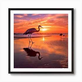 Heron At Sunset Art Print